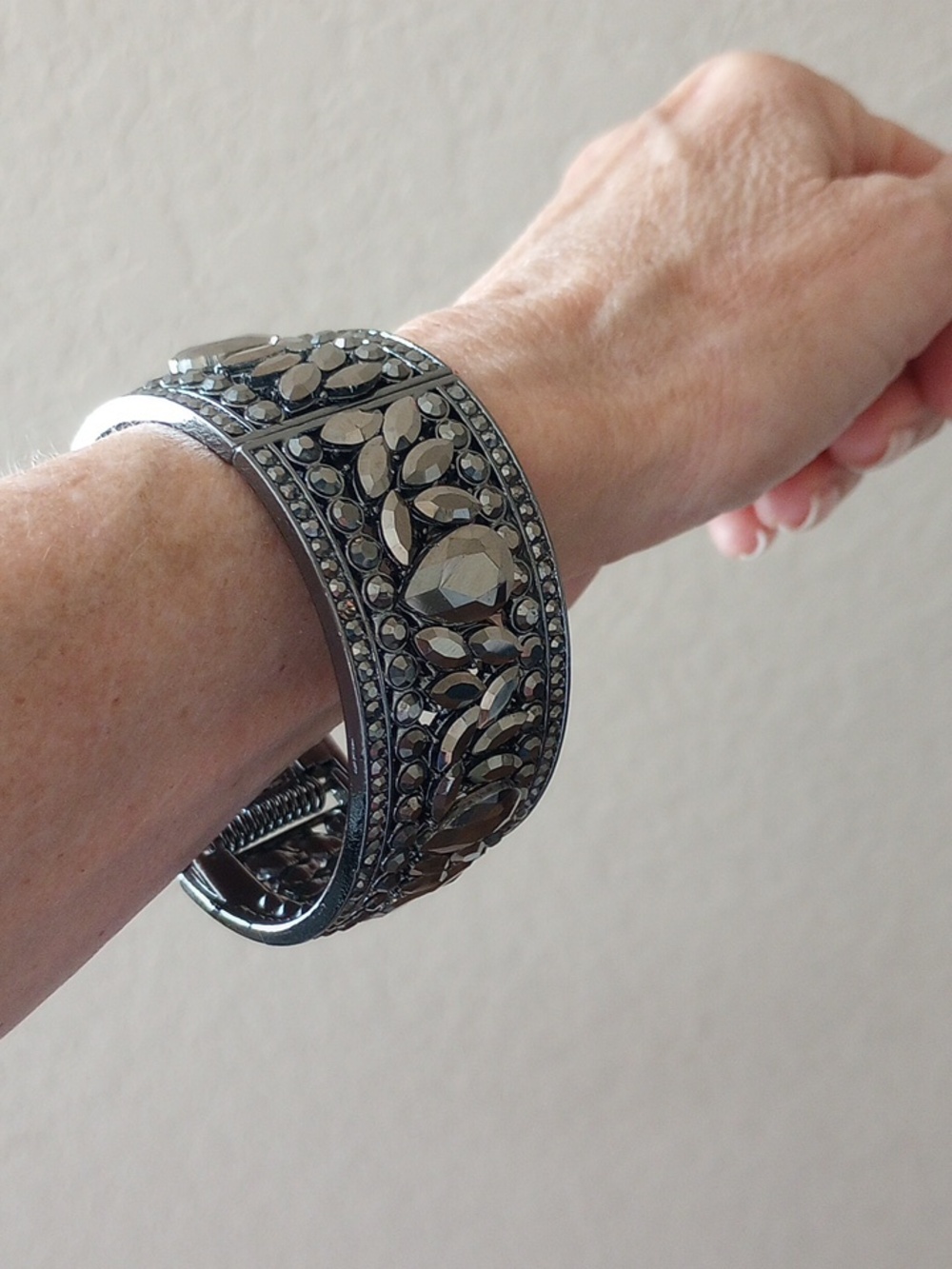 Gunmetal Crystal-Embellished Cuff Bangle